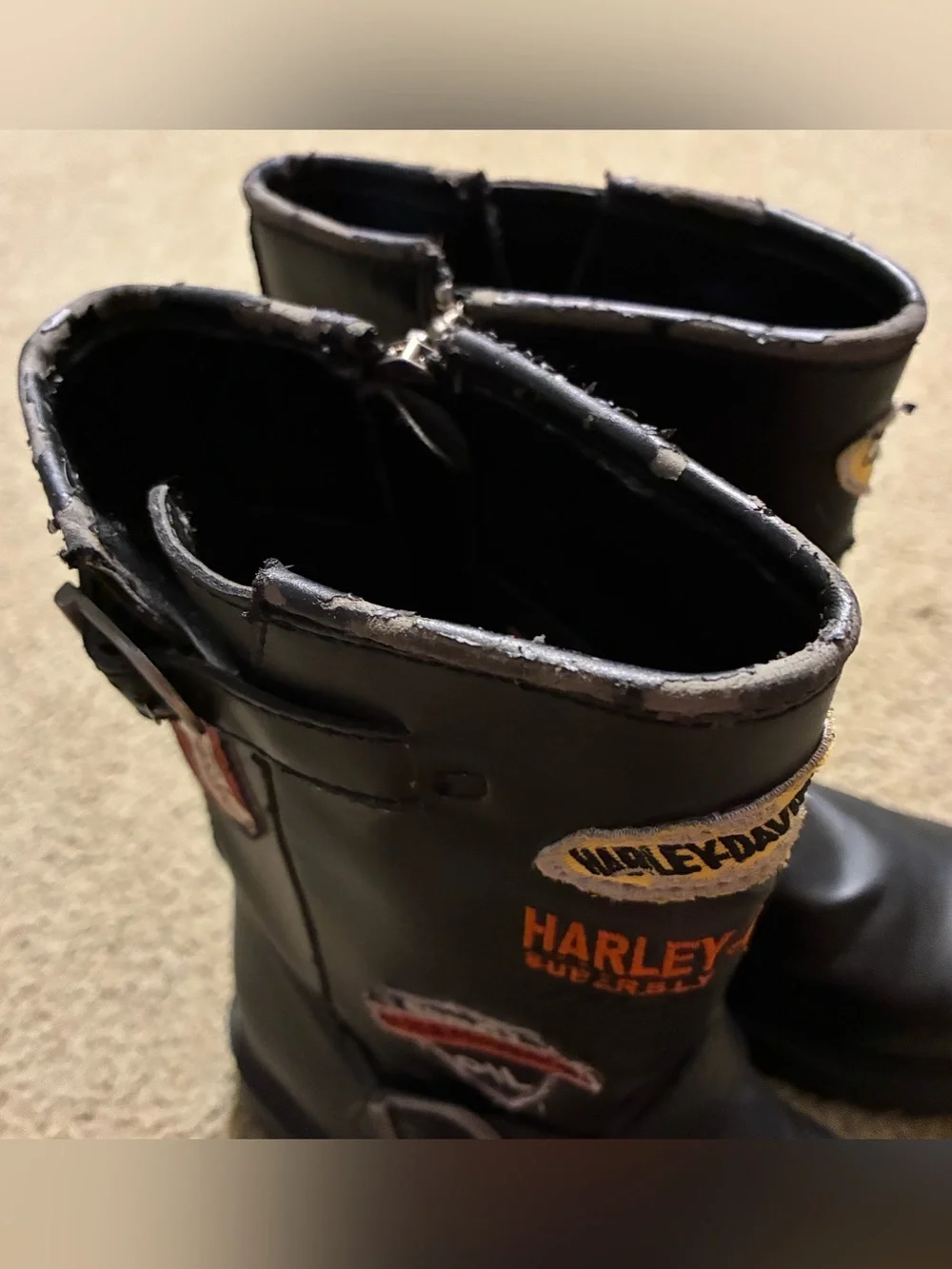 Harley-Davidson Black Motorcycle Riding Boots Youth Size 2 Logo Biker Accents